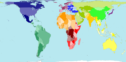 Referansekart for verden der alle land har rett størrelse i forhold til hverandre. www.worldmapper.org 